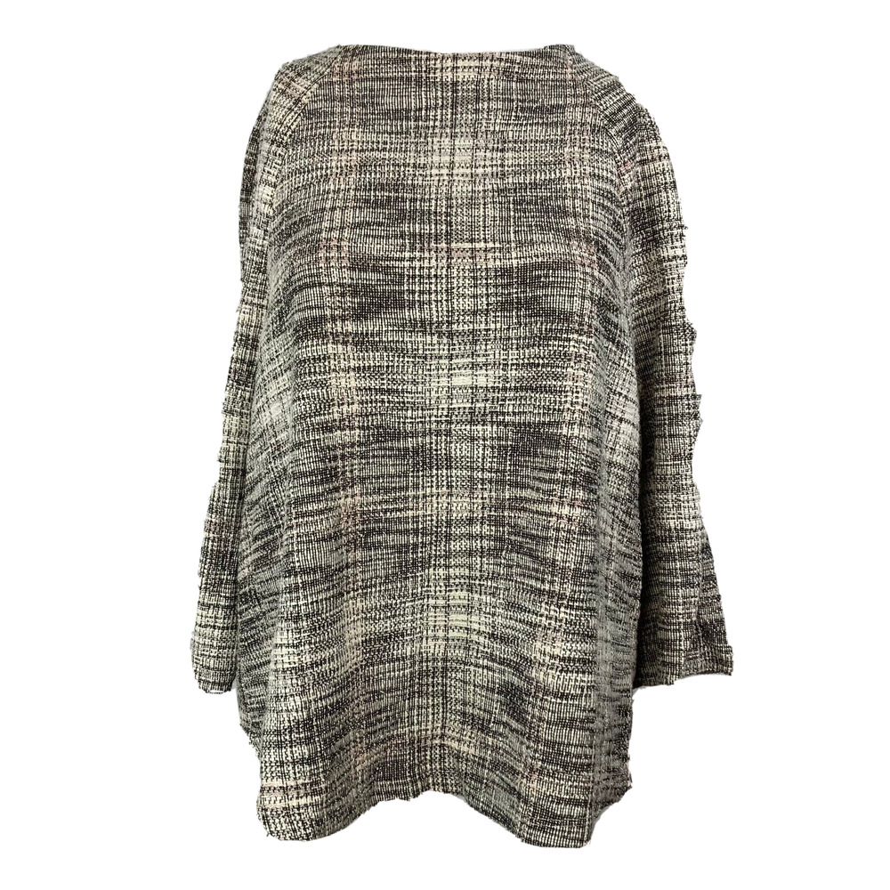 W5 Shirt Womens Sz L Black White Tweed Textured Cotton Bell Sleeve Knit Top‎